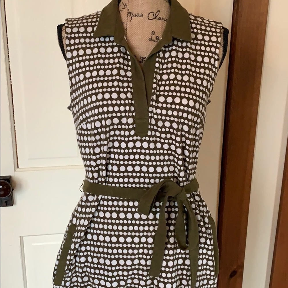 Boden sleeveless green polka dot dress size 10